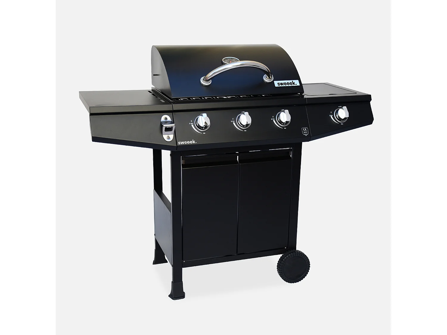 Barbacoa de gas con 3 quemadores y 1 quemador lateral negro