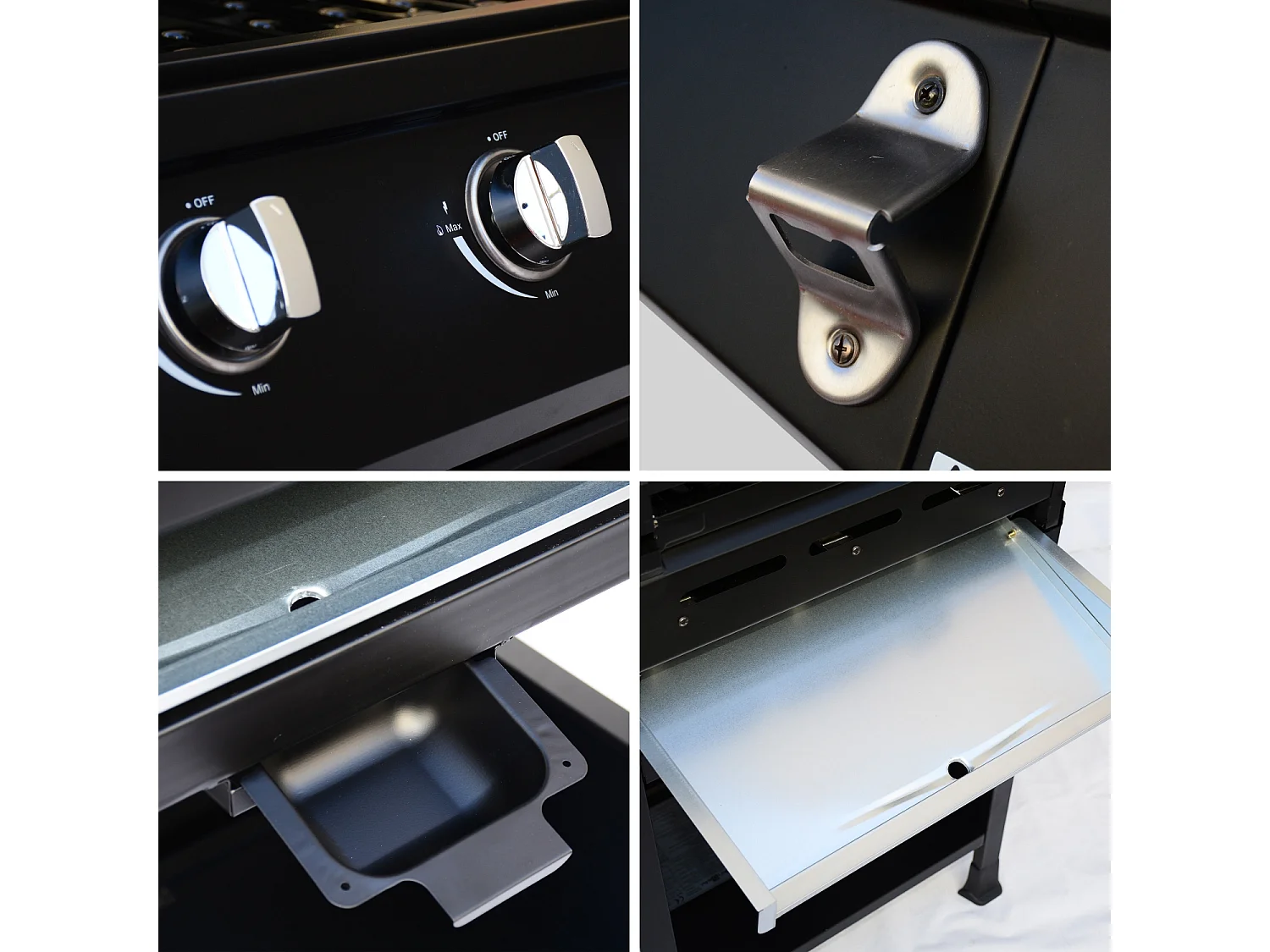 Barbacoa de gas con 3 quemadores y 1 quemador lateral negro