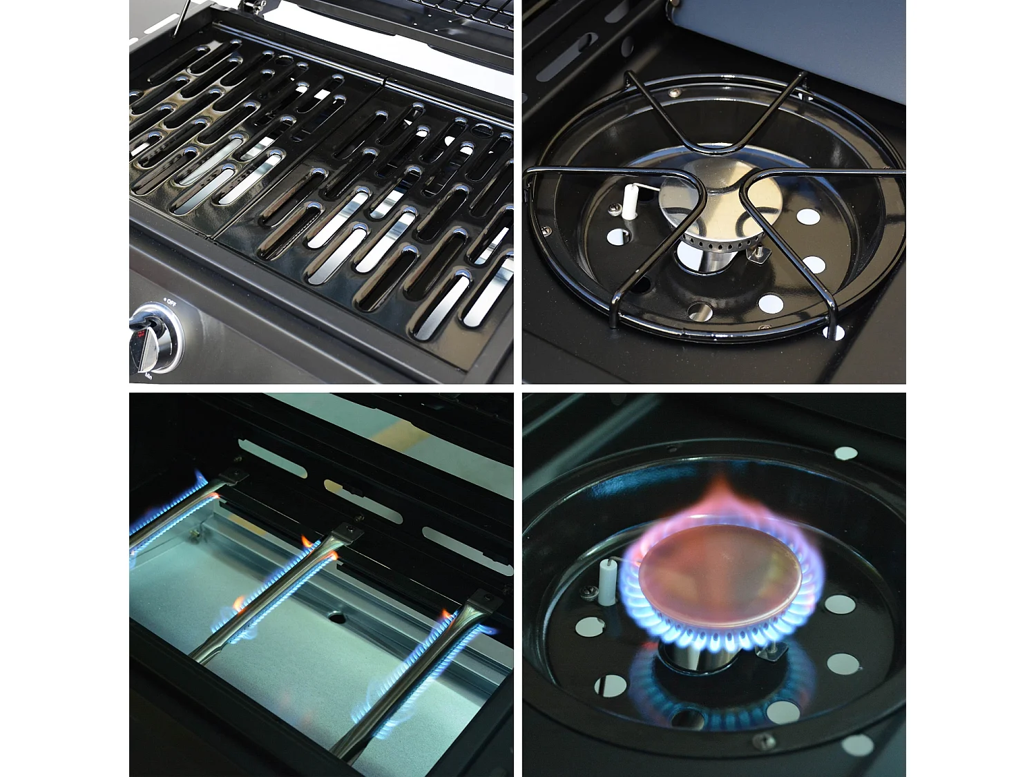 Barbacoa de gas con 3 quemadores y 1 quemador lateral negro