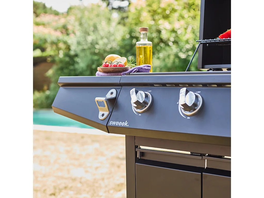 Barbacoa de gas con 3 quemadores y 1 quemador lateral negro