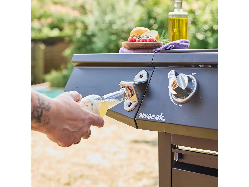 Barbacoa de gas con 3 quemadores y 1 quemador lateral negro