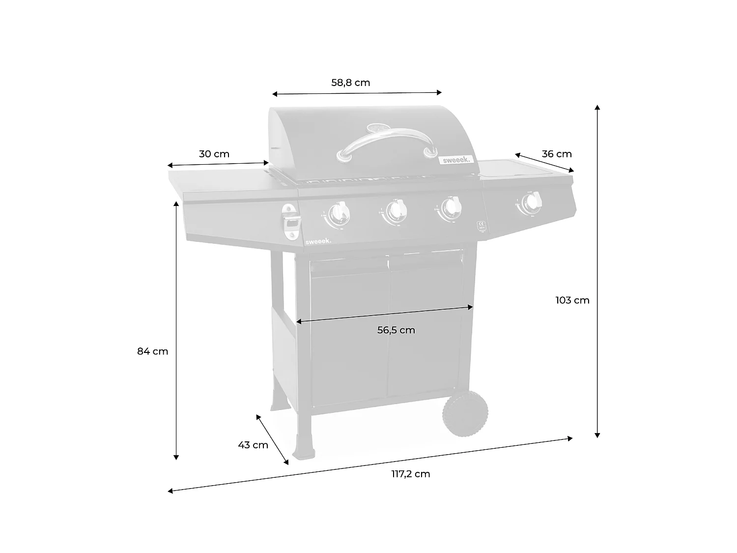 Barbacoa de gas de 3 quemadores con 1 quemador lateral negro