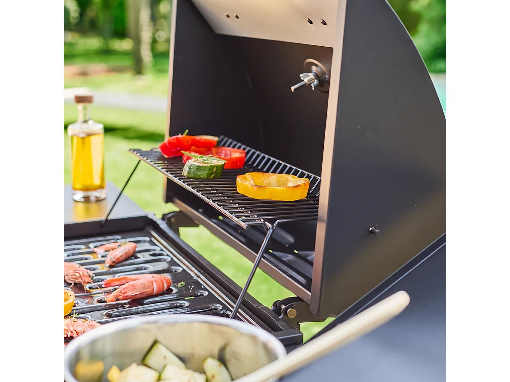 Barbacoa de gas de 3 quemadores con 1 quemador lateral negro
