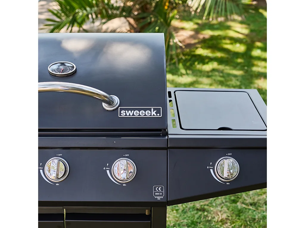 Barbacoa de gas de 3 quemadores con 1 quemador lateral, Negro