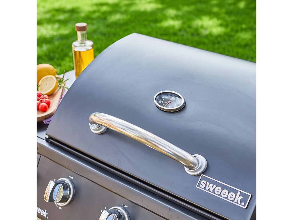 Barbacoa de gas de 3 quemadores con 1 quemador lateral, Negro