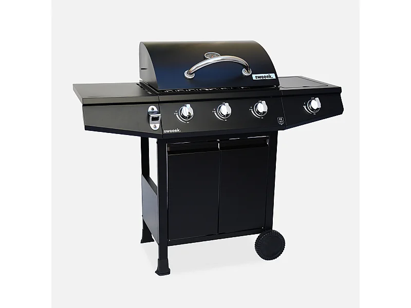 Barbacoa de gas con 3 quemadores y 1 quemador lateral negro
