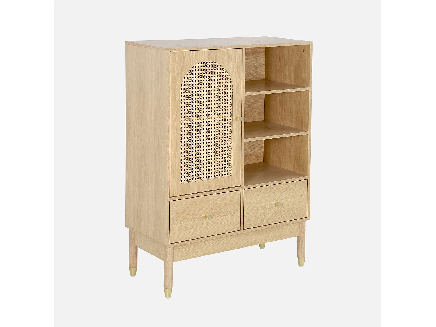 Aparador con decoración de madera y mimbre 1 puerta, 75cm natural