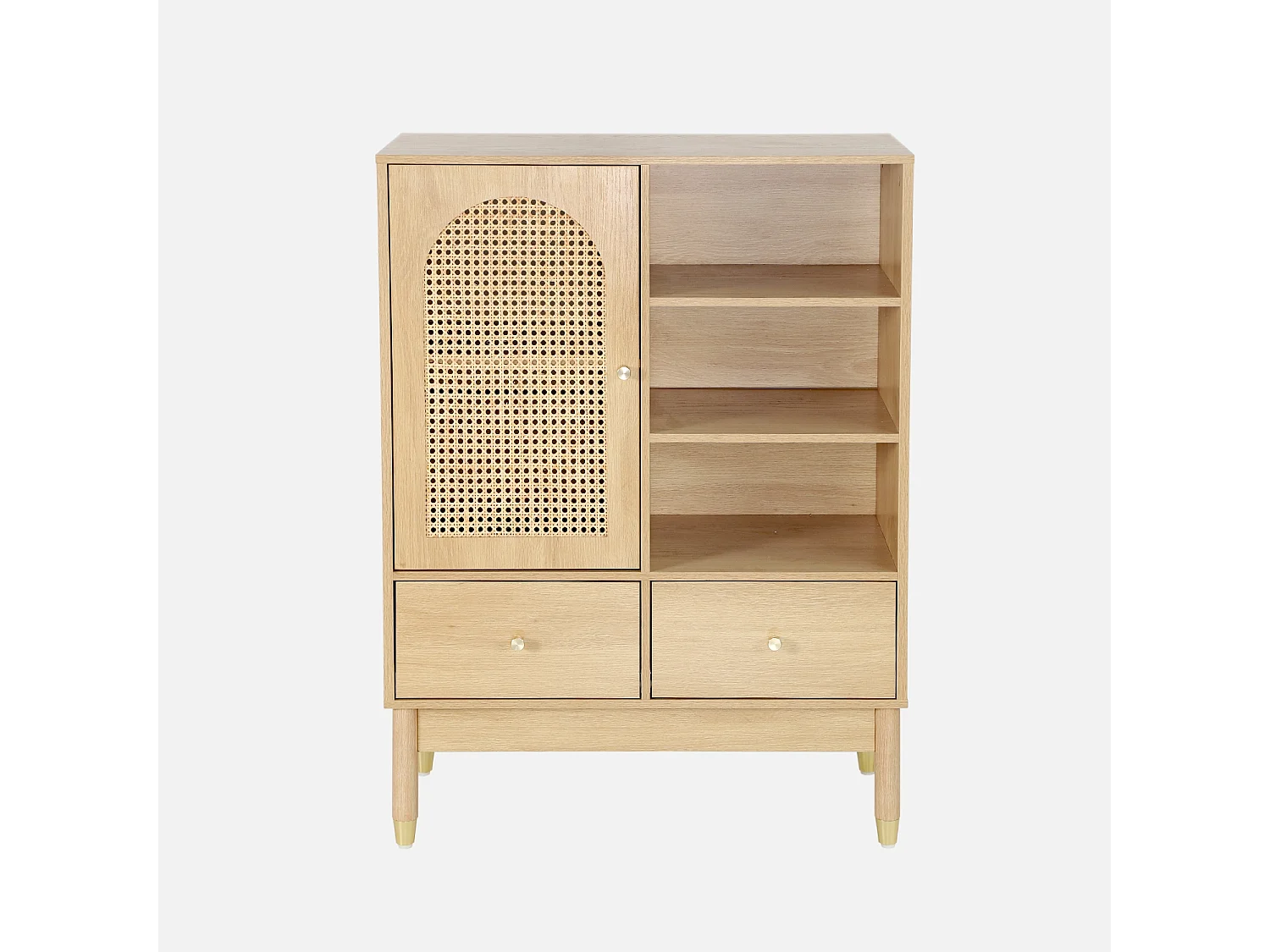 Aparador con decoración de madera y mimbre 1 puerta, 75cm natural