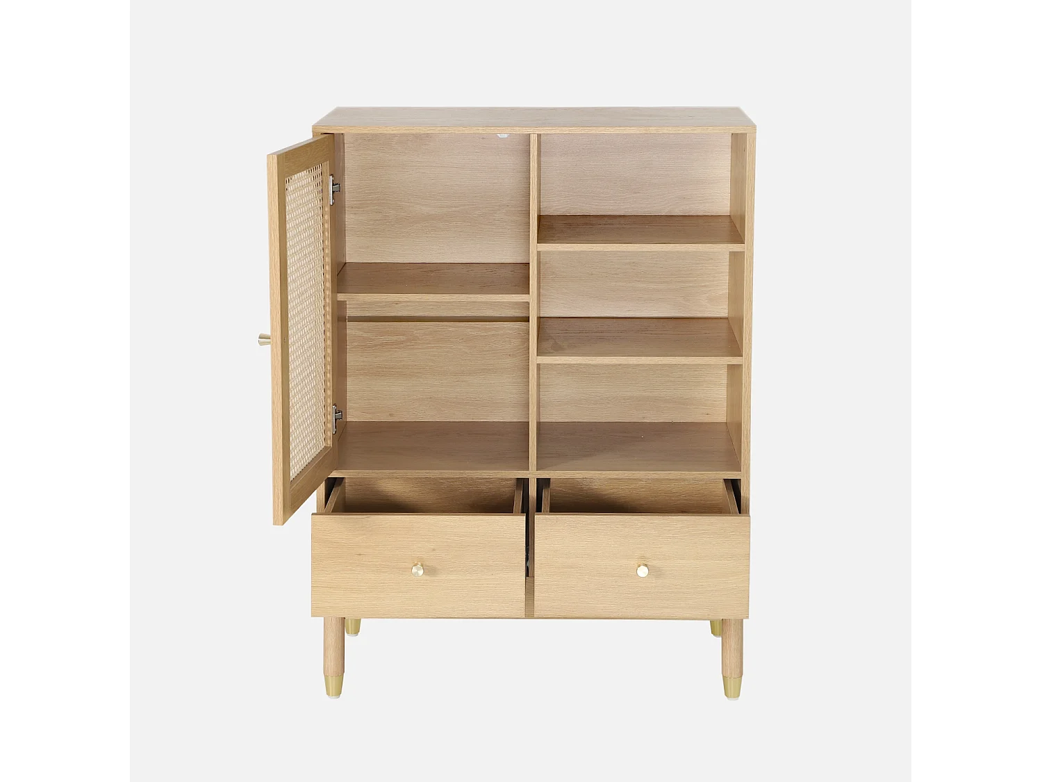 Aparador con decoración de madera y mimbre 1 puerta, 75cm natural