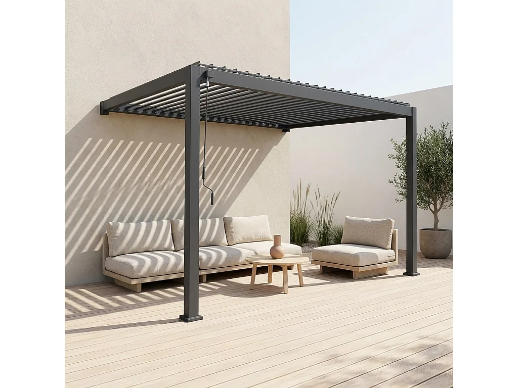 Pérgola bioclimática 3x4m de aluminio adosada con lamas orientables