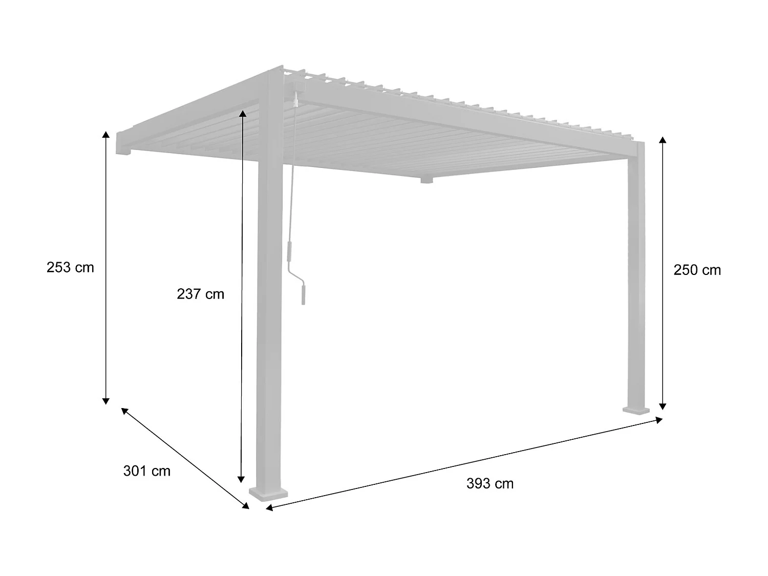 Pérgola bioclimática 3x4m de aluminio adosada con lamas orientables