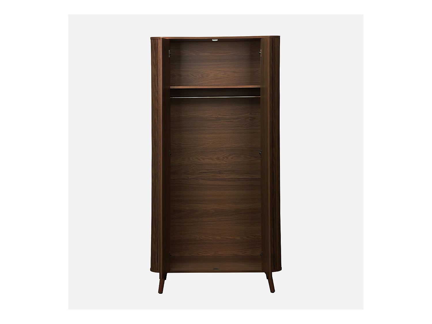 Armoire 2 portes décor bois rainuré avec étagère et penderie. L 90 x P 60 x H 180cm