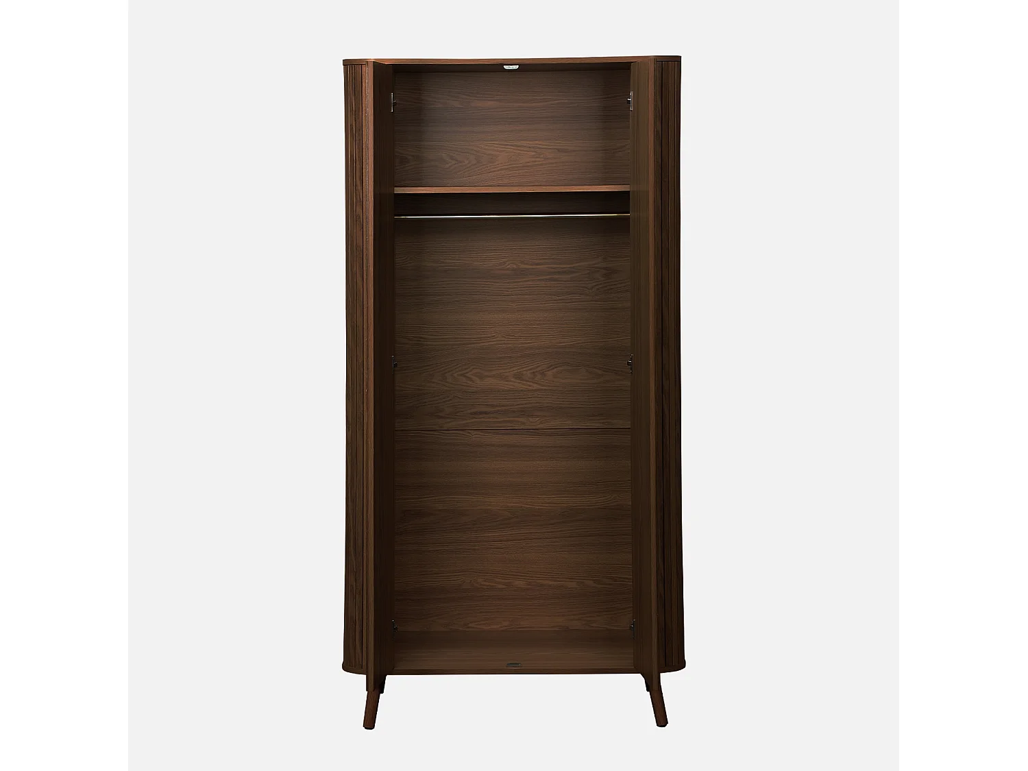 Armoire 2 portes décor bois rainuré avec étagère et penderie. L 90 x P 60 x H 180cm