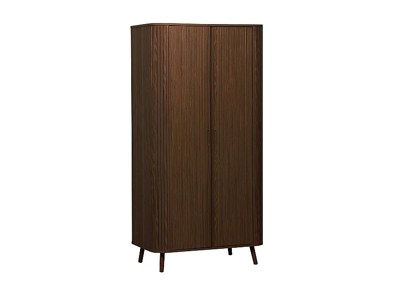 Armoire 2 portes décor bois rainuré avec étagère et penderie. L 90 x P 60 x H 180cm