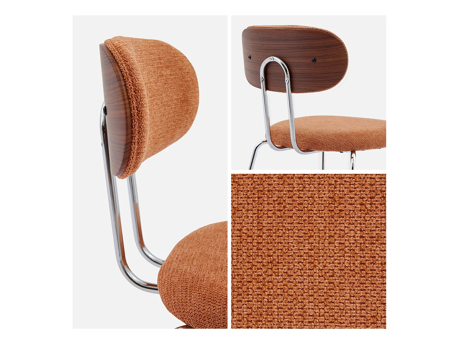 Set di 2 sedie decorative legno curvato tinto noce e tessuto