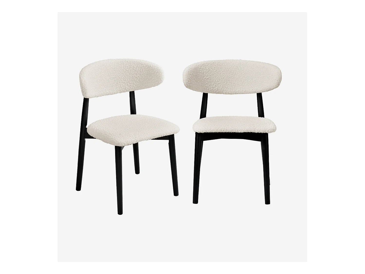 Lot de 2 chaises en bois d'hévéa noir et tissu bouclette blanc crème