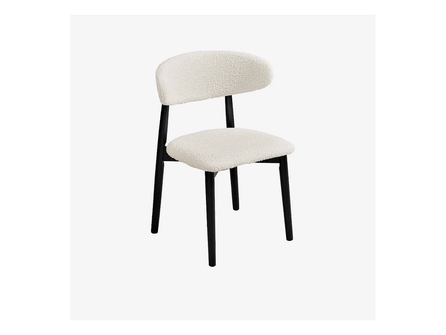 Lot de 2 chaises en bois d'hévéa noir et tissu bouclette blanc crème