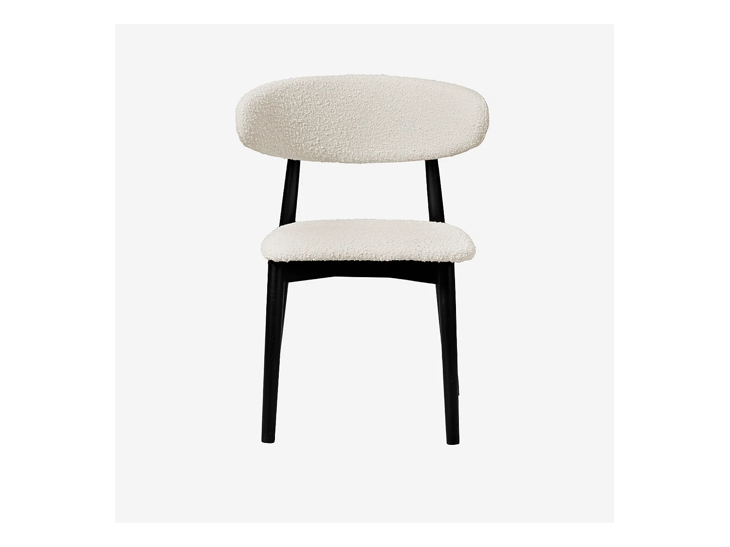 Lot de 2 chaises en bois d'hévéa noir et tissu bouclette blanc crème