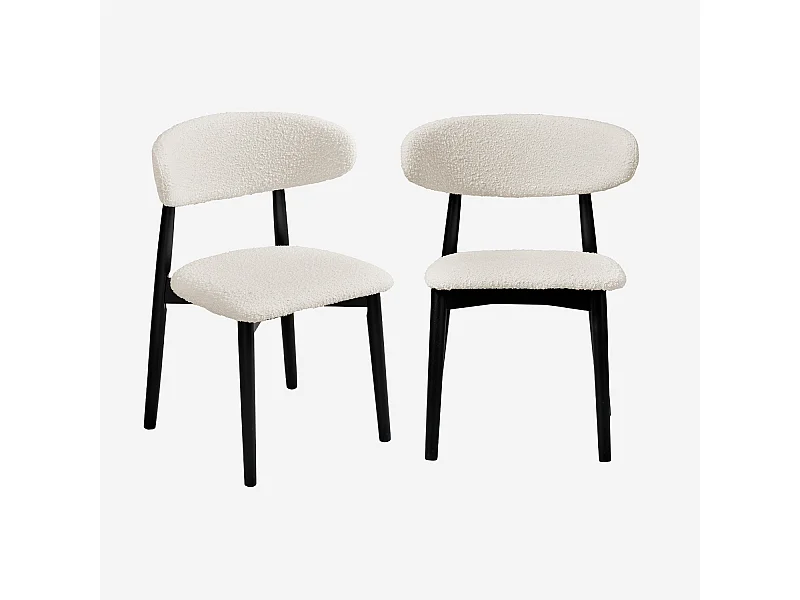 Set di 2 sedie in legno di hevea e tessuto bouclé, nero