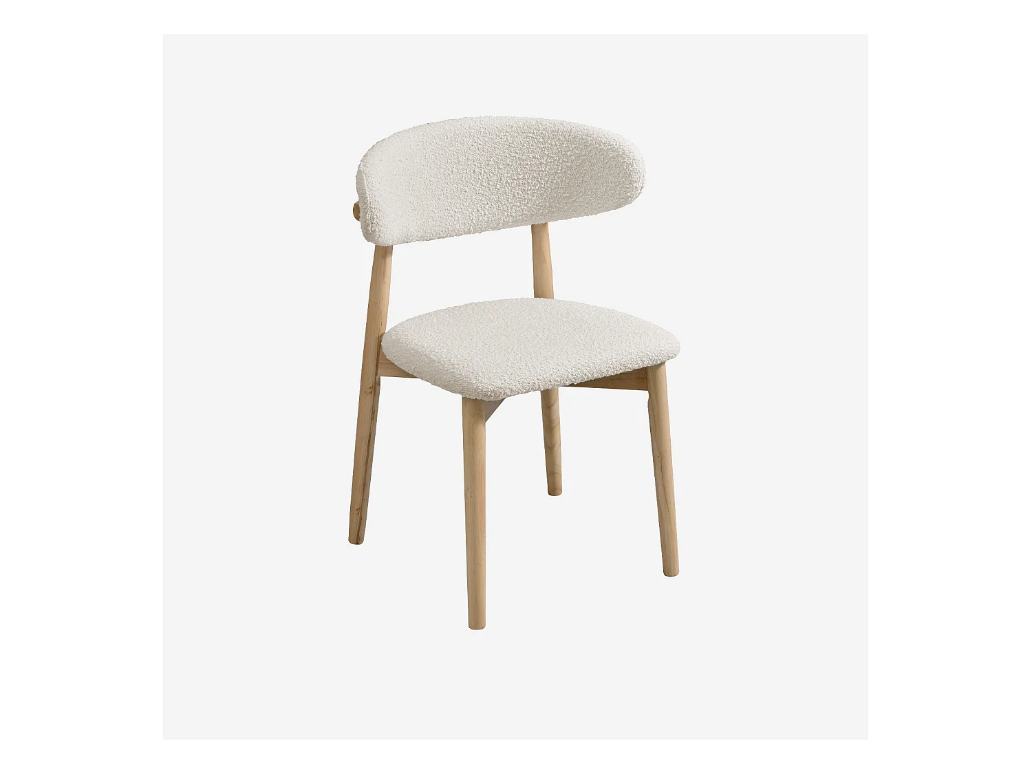 Lot de 2 chaises en bois d'hévéa naturel et tissu bouclette blanc crème