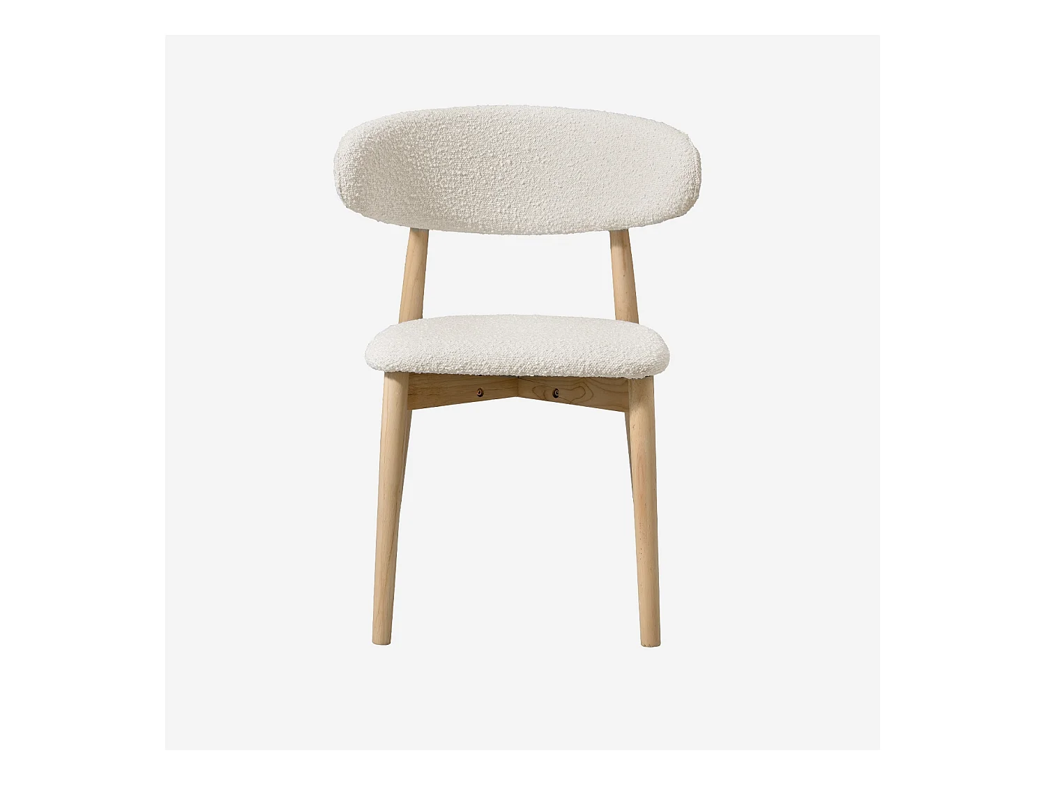 Lot de 2 chaises en bois d'hévéa naturel et tissu bouclette blanc crème