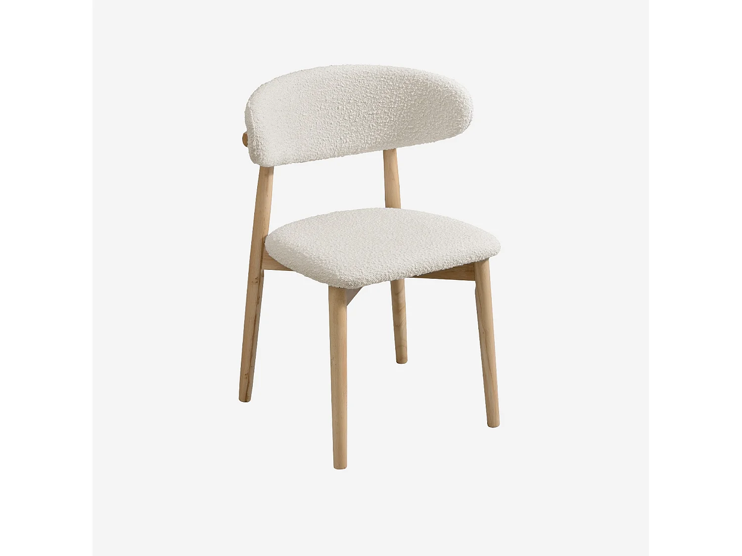 Set di 2 sedie in legno di hevea e tessuto bouclé, marrone naturale