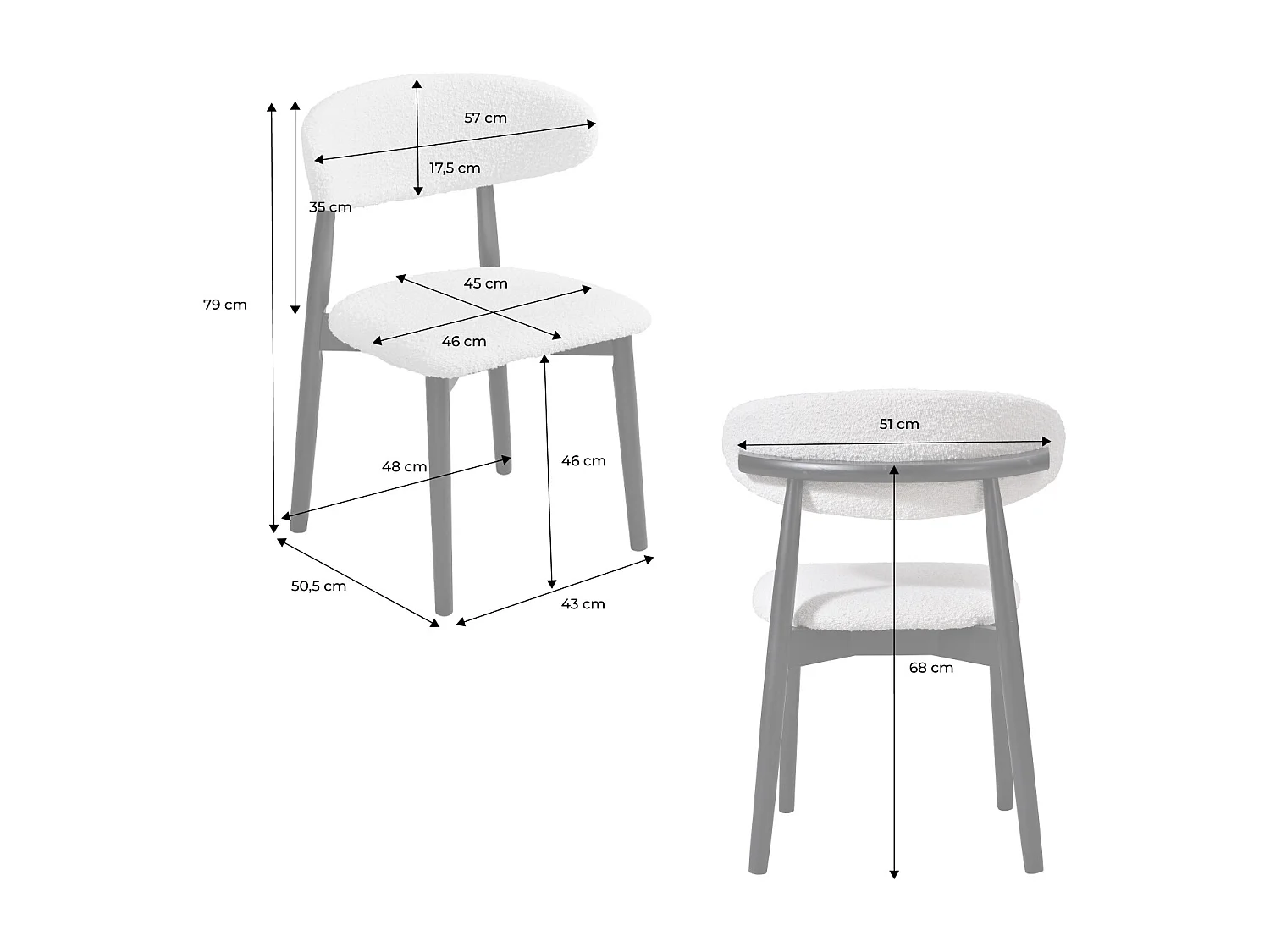Set di 2 sedie in legno di hevea e tessuto bouclé, marrone naturale