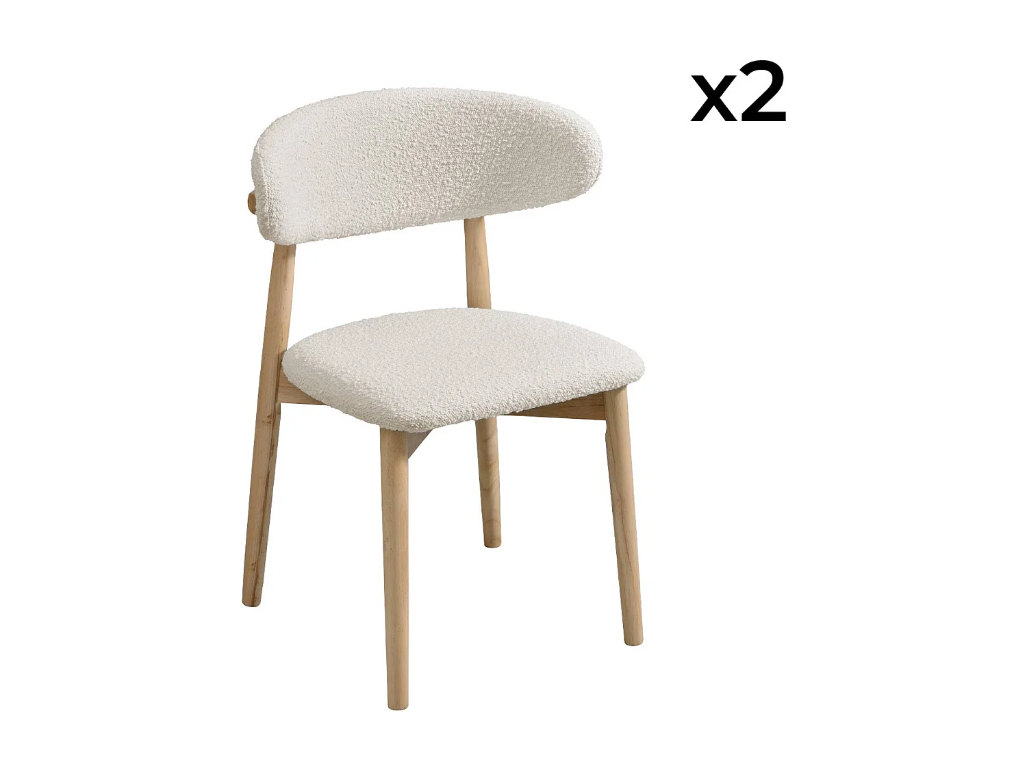 Set di 2 sedie in legno di hevea e tessuto bouclé, marrone naturale