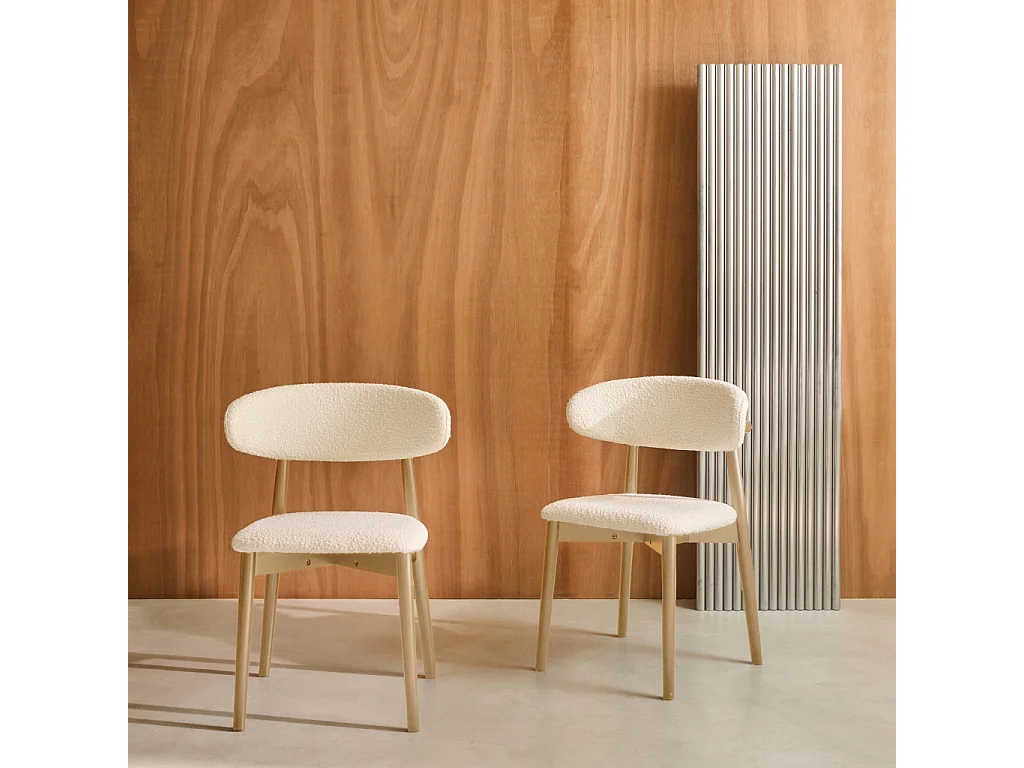 Silla de madera de hevea y tejido borreguito, set de 2 natural