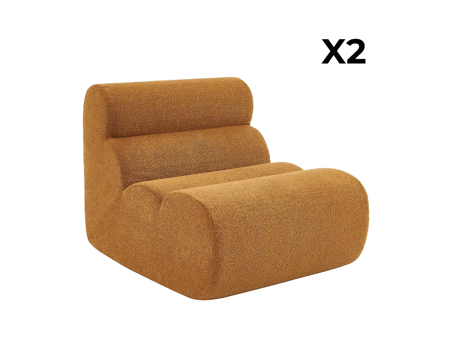 Divano modulare bouclé, 2 posti, mostarda