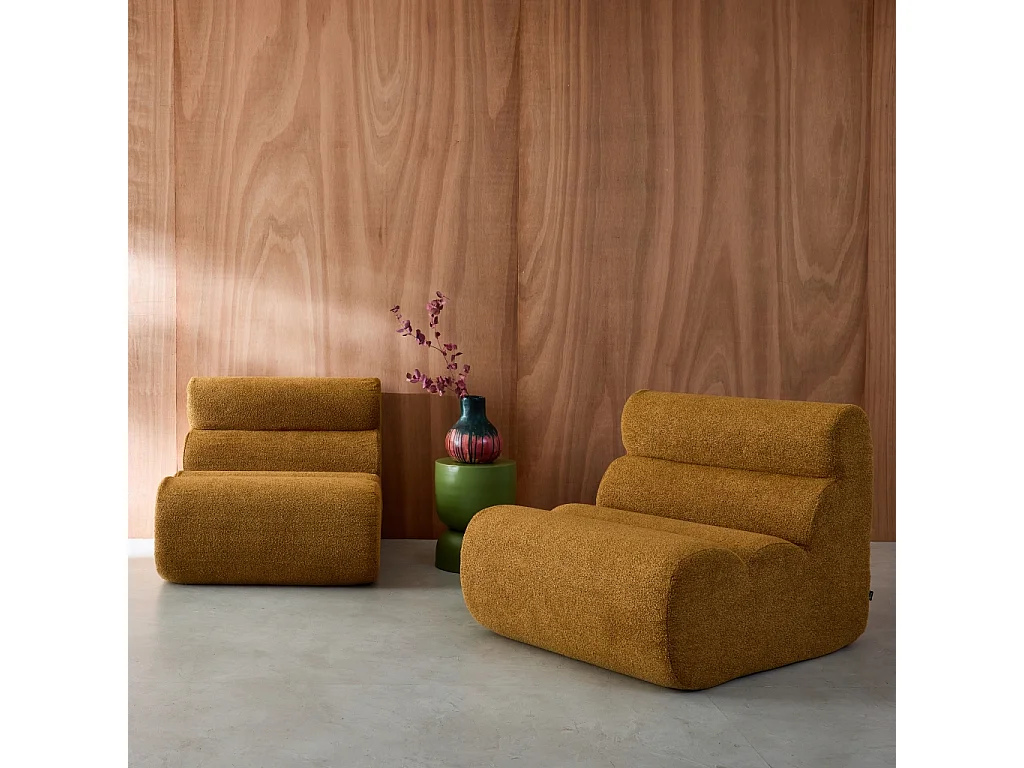 Divano modulare bouclé, 2 posti, mostarda