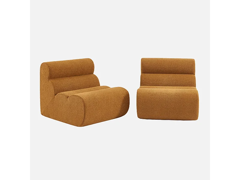 Sofá modular en borreguito texturizado, 2 plazas mostaza