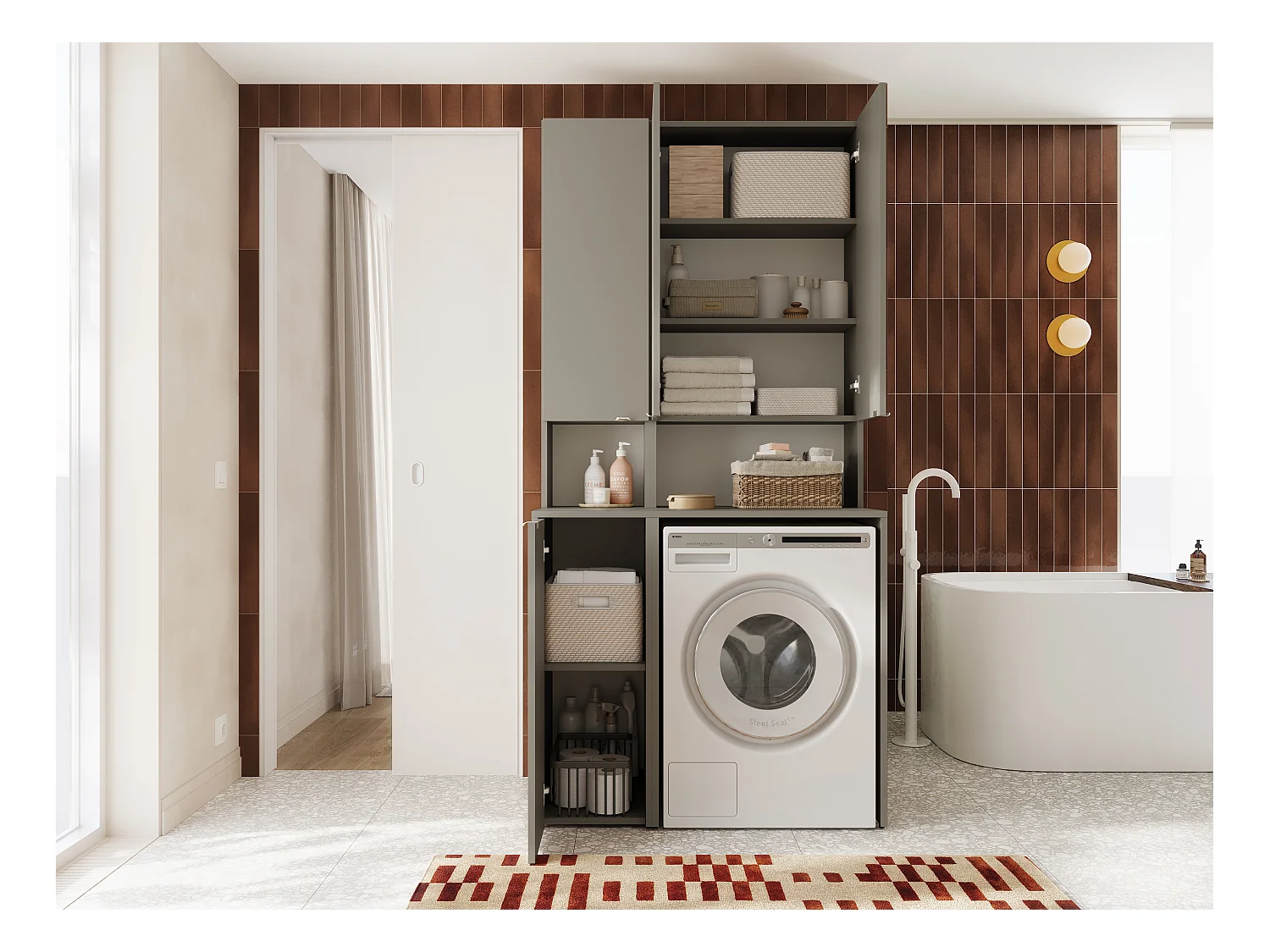 Armoire Haute LORA pour Lave-linge & Sèche-linge - 210x65x56/25 cm