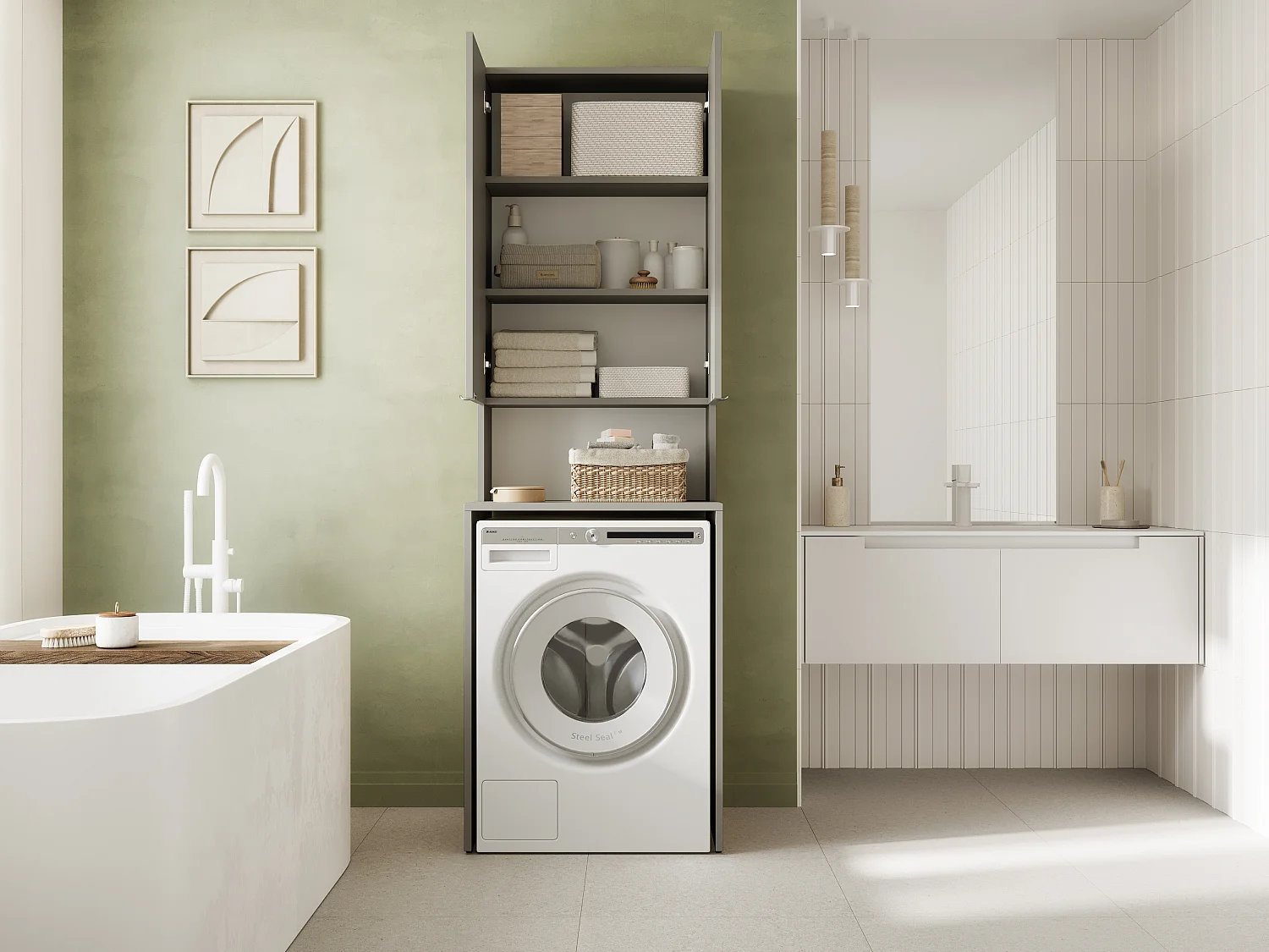 Armoire Haute LORA pour Lave-linge & Sèche-linge - 210x65x56/25 cm