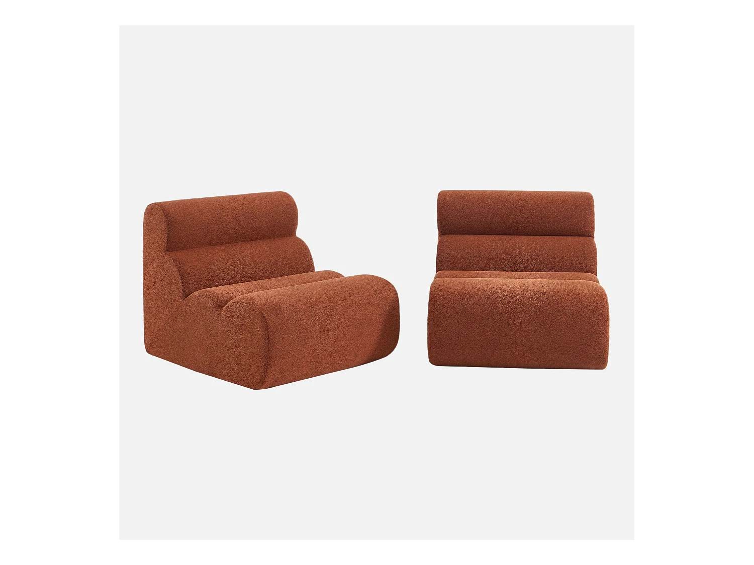 Lot de 2 chauffeuses bouclette texturée terracotta 1 place - L 81 x P 99 x H 81cm - Nova