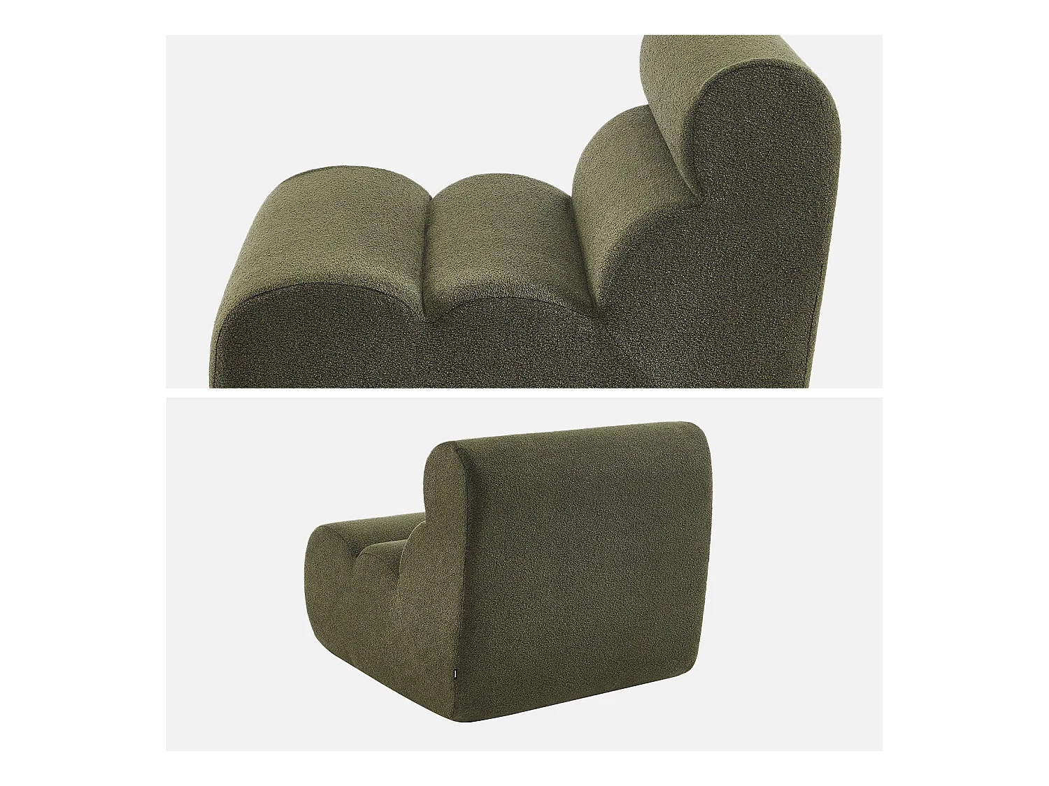 Sofá modular de borreguito texturizado, 3 plazas verde kaki