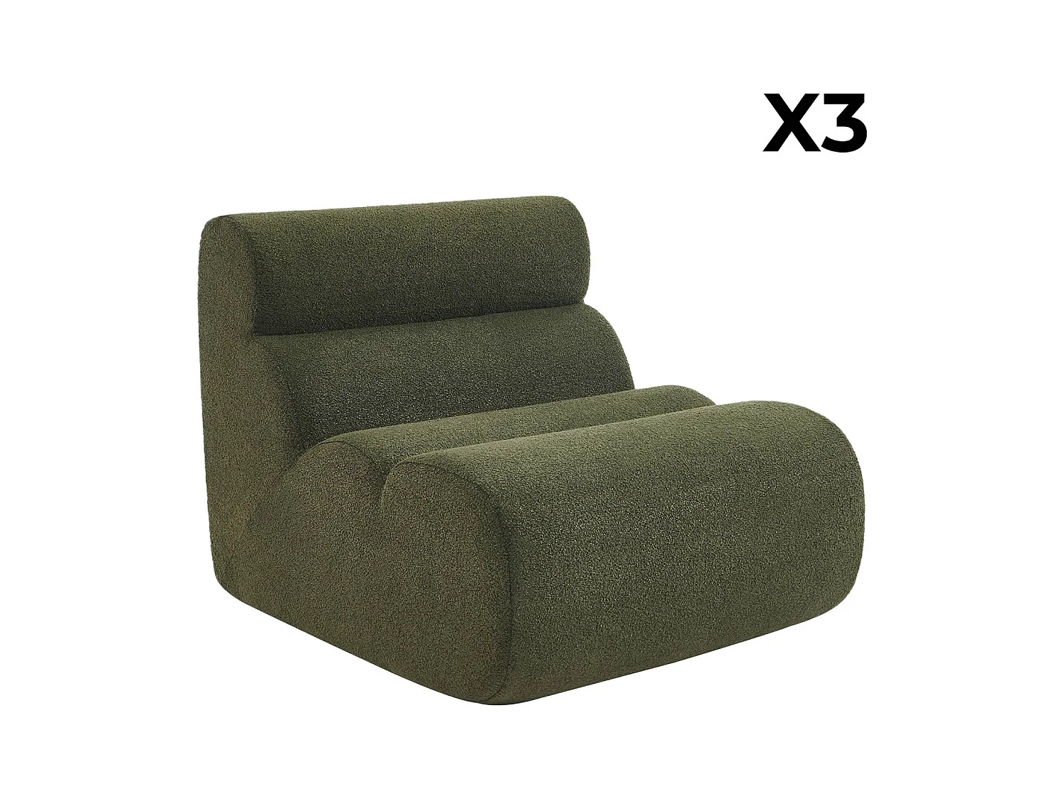 Sofá modular de borreguito texturizado, 3 plazas verde kaki