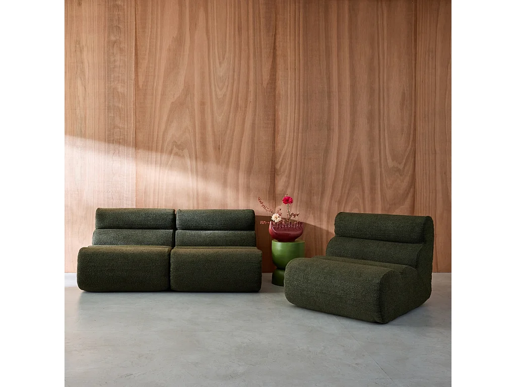Divano modulare bouclé, 3 posti, verde kaki