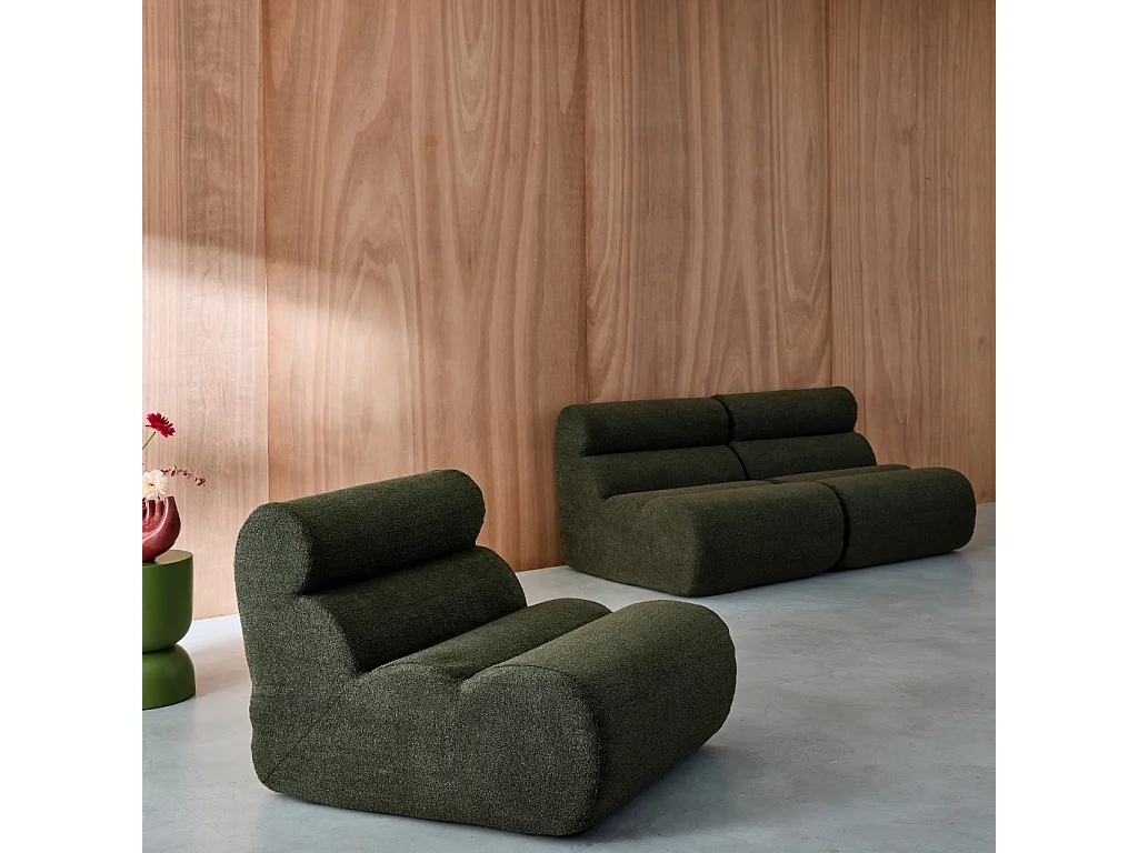 Divano modulare bouclé, 3 posti, verde kaki