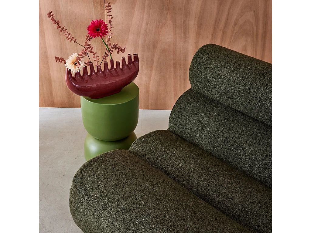 Divano modulare bouclé, 3 posti, verde kaki