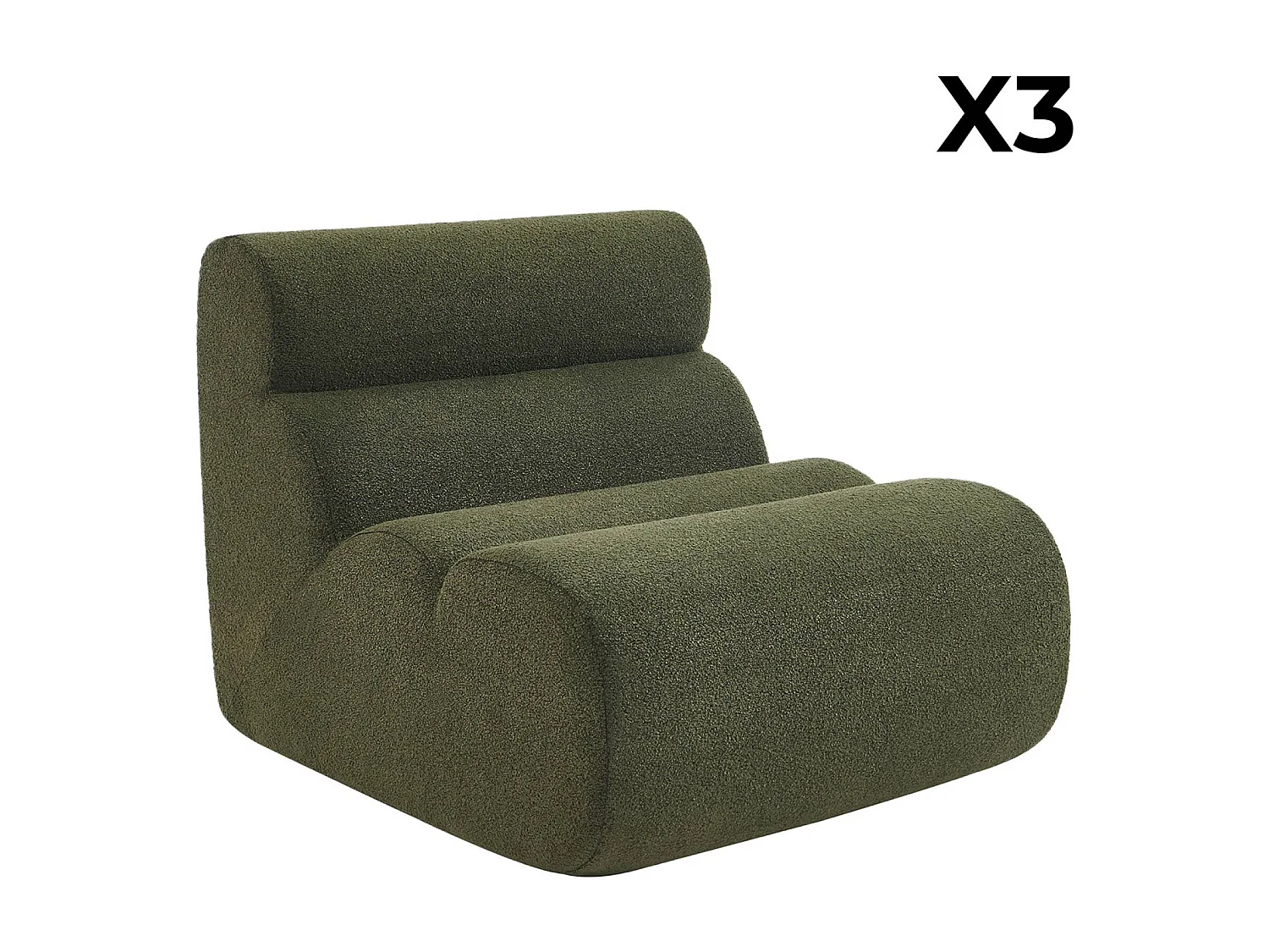 Divano modulare bouclé, 3 posti, verde kaki