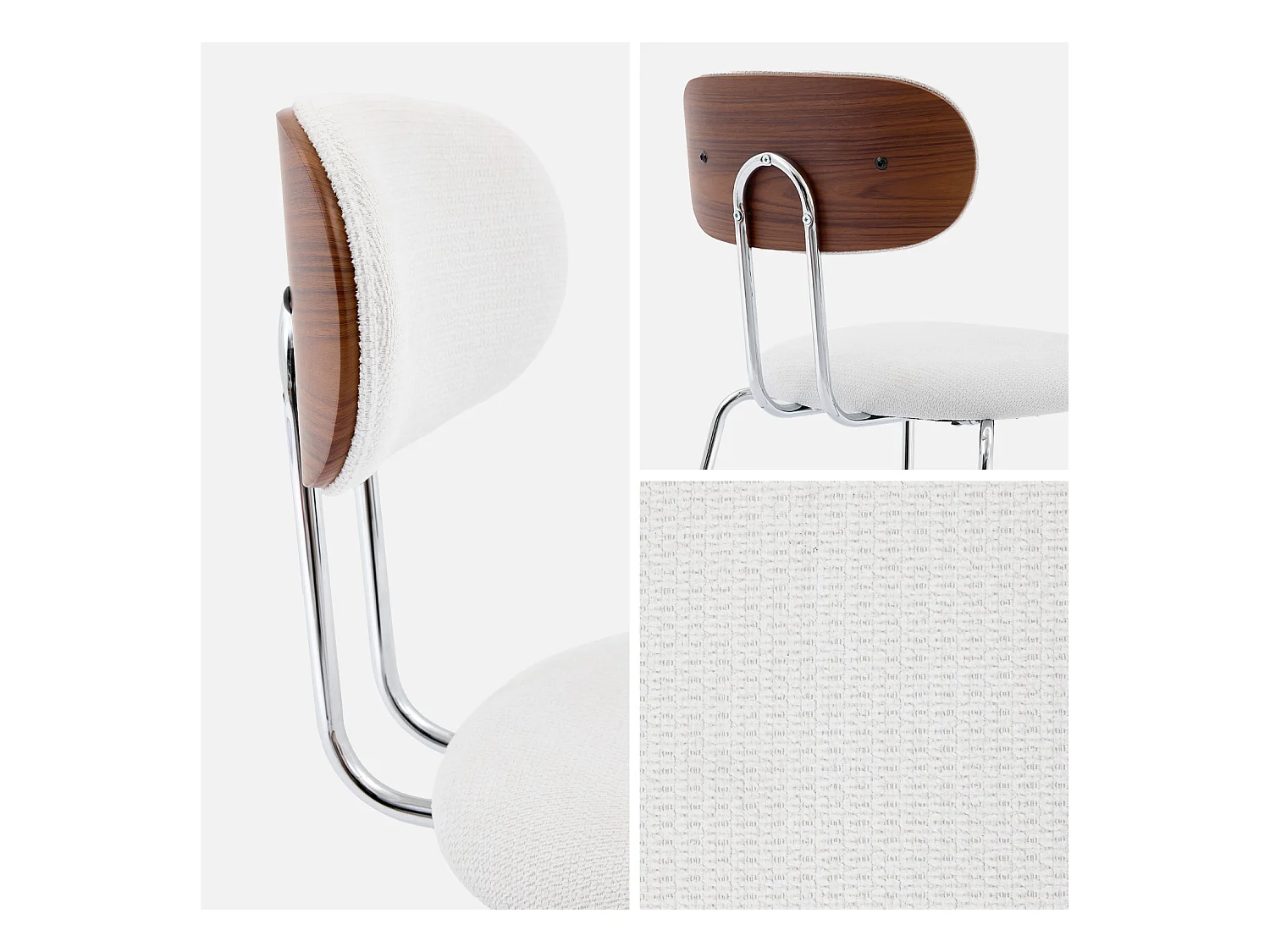 Set di 2 sedie decorative legno curvato tinto noce e tessuto