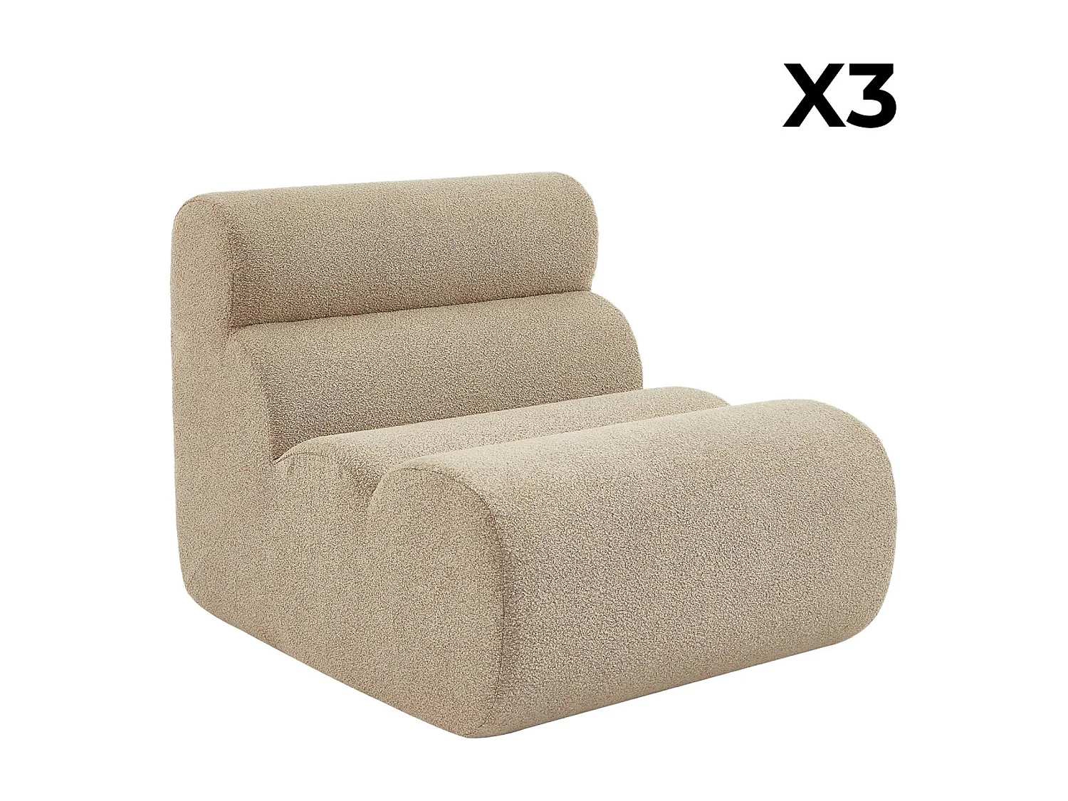 Divano modulare bouclé, 3 posti, beige