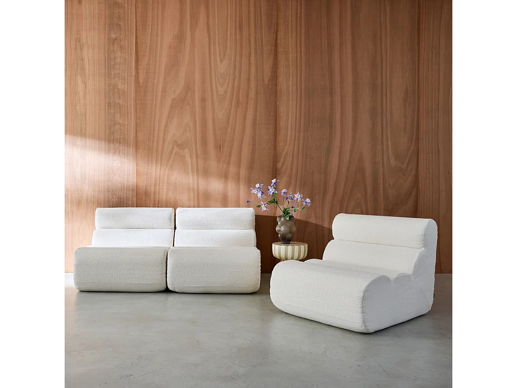 Sofá modular de borreguito texturizado, 3 plazas blanco