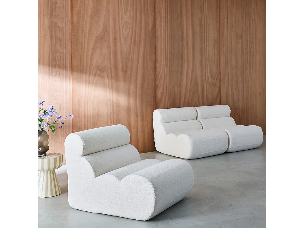 Sofá modular de borreguito texturizado, 3 plazas blanco