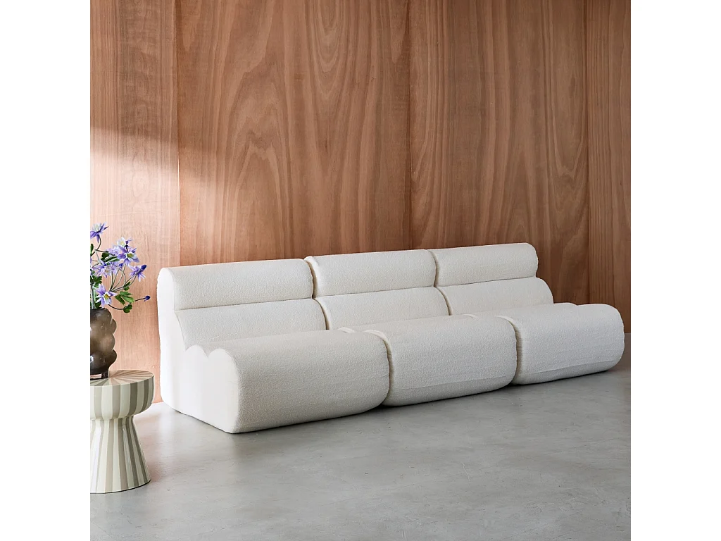 Sofá modular de borreguito texturizado, 3 plazas blanco