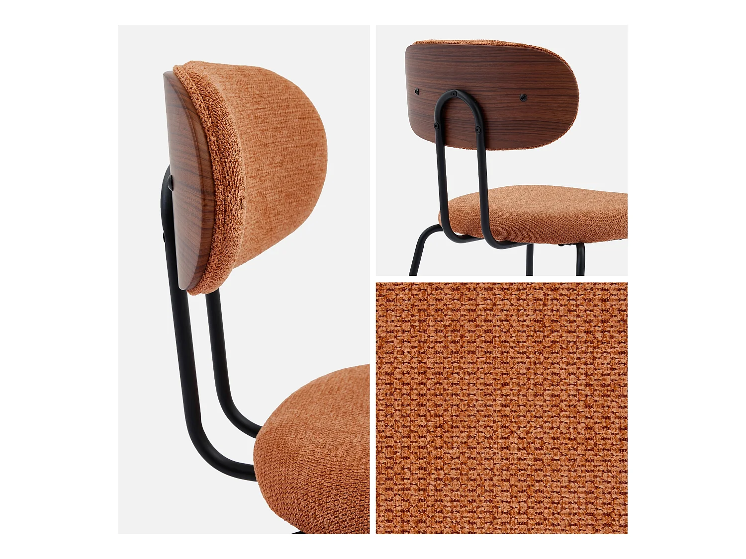 Silla decoración madera curvada teñida nogal y tela repelente al agua,