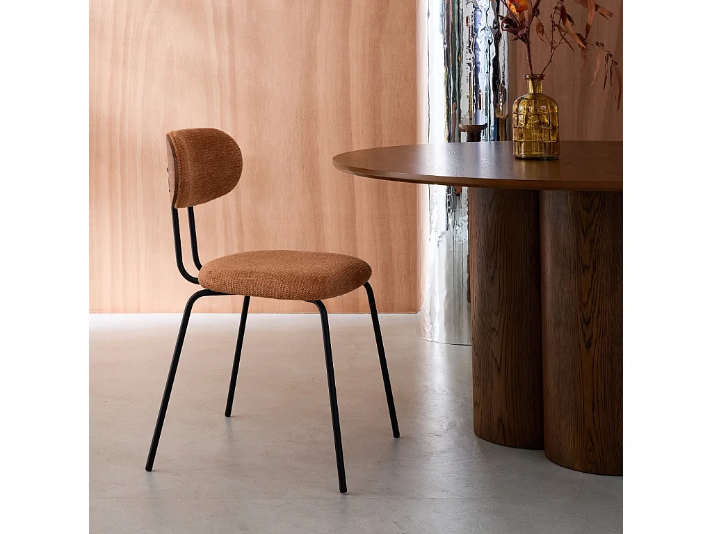 Set di 2 sedie decorazione legno curvato tinto noce e tessuto