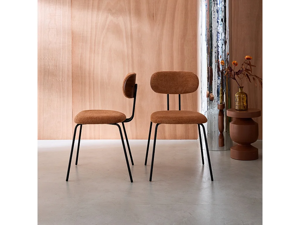 Set 2 sedie in legno tinto noce e tessuto idrorepellente, terracotta