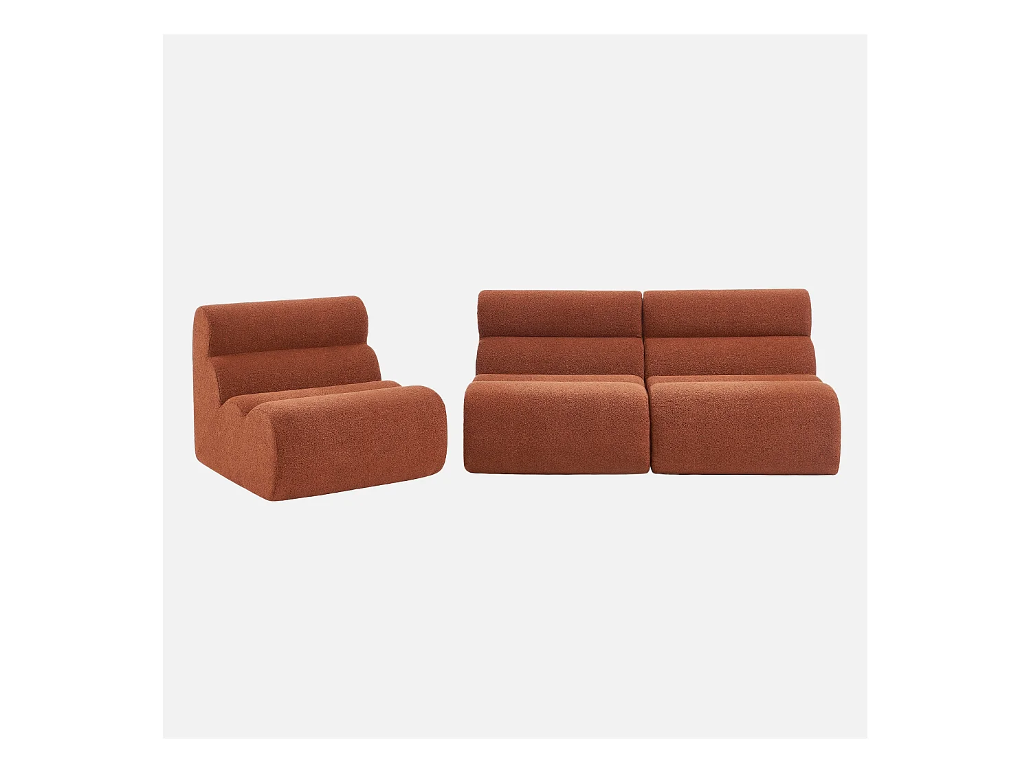 Sofá modular de borreguito texturizado, 3 plazas terracotta